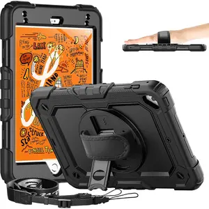 Case Compatible for iPad mini 5/4 with Screen Protector, Full- Protective with 360 Rotating Stand Handle, Strap, Pen Holder, Case for iPad mini 5th/ 4th Generation 7.9''- Black