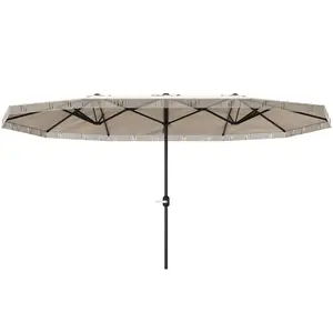 Outsunny 15ft Extra Large Patio Umbrella with Fringe, UPF30+ Double-sided Market Umbrella with Easy Crank Handle, 2 Vents for Garden Pool Lawn, Cream White