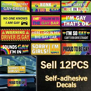 12PCS Gay Pride Funny Car Prank Stickers, Waterproof & Sun-Resistant Self-Adhesive LGBTQ Vinyl Decals, Automobile Decals, Decal for Cars, Suitable for Car Windows, Bumpers, Trucks, Motorcycles and Home Decor, Ideal Gifts for Friends