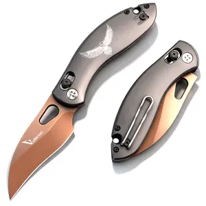 Viuorwi Drop Point EDC Folding Knife - 2.95'' Copper Coated Blade, Gray Aluminum Handle, Axis Lock, Deep Carry Clip EDC Pocket Knife for Camping Hiking Everyday Carry