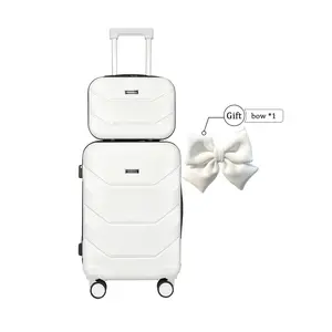 Upgraded White Carry-On Suitcase 13"+20'Set(Comes with a bow) No Check-InNeeded Built-In CupHolder Hooks TSA Lock SwivelWheels Anti-Burst ZipperPhone Holder Essential TravelMust-Have, Hardshell Luggage Set
