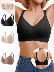 3PCS Women's Deep V Neck Jelly Bra Set, Seamless No Underwire Push-Up Full Coverage, Slim-Fitting Everyday Wear Bras, 3 Pack