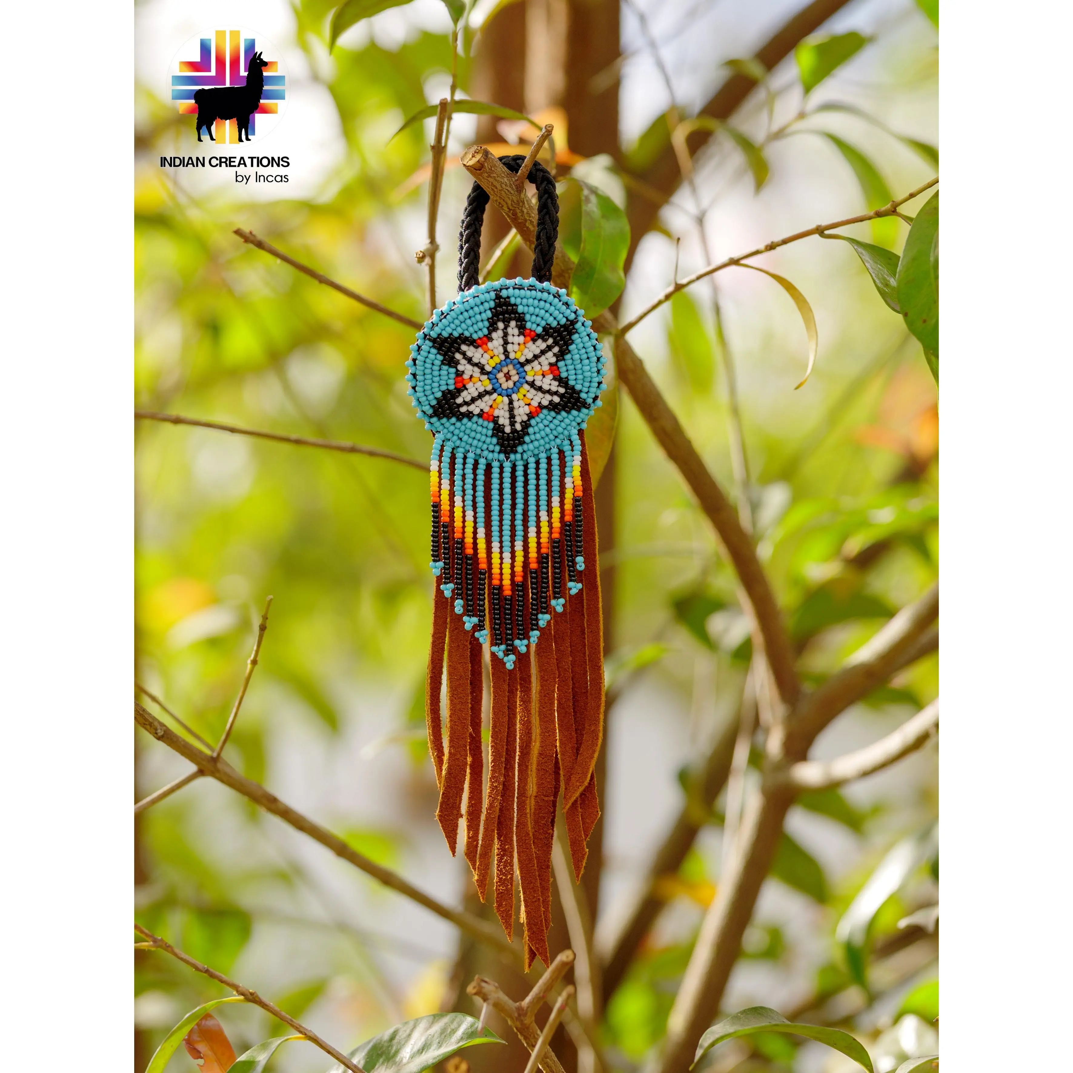 Handmade Leather Hair Tie. Beaded Hair accessories. Made in Ecuador. Boho and Chic.