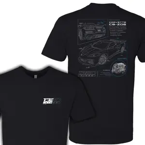 [1320 VIDEO] Corvette C8 Z06 Technical Blueprint Shirt, 1320 Video Performance Car Specs Engineering Design, Gift for Mechanics & Car Enthusiasts, Christmas Automotive Tee
