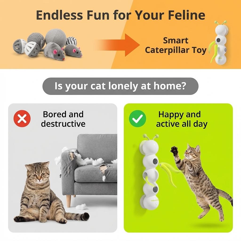 Cat Goes Crazy for This!  Auto-Moving Feather Toy with Suction Cup. USB Rechargeable & Motion Sensor Activated!