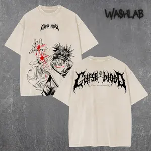 Retro Jujutsu Kaisen Exclusive Blood Manipulation Graphic Tee Washed – Double Sided Print Oversized Acid-Washed Heavyweight Cotton T-Shirt – Unisex Anime Tee, Perfect Gift for Anime Fans and Lovers Menswear Tops