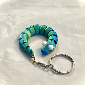 3D Printed Snake Fidget Keychain for Backpacks Purses Bags and Lanyard Accessories - Blue and Green Design
