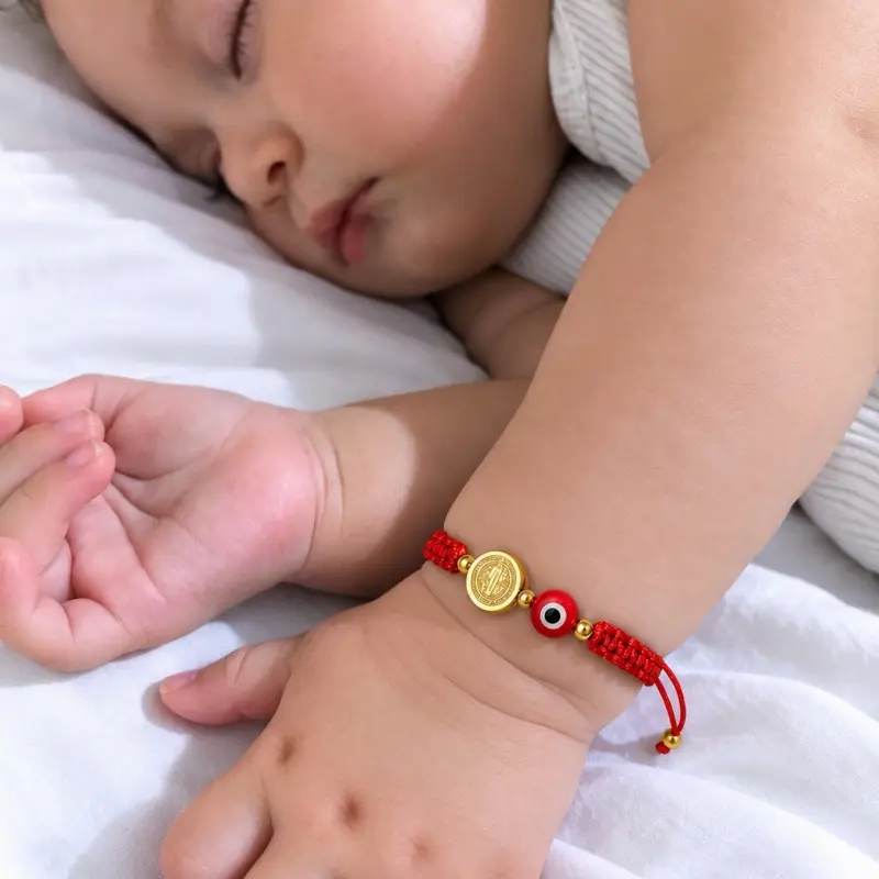 Saint Benedict Protection Bracelet with Evil Eye – Adjustable Handmade Red String Bracelet