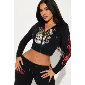 Ed Hardy NYC Zip Front Hoodie - Black V