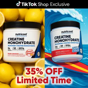Nutricost Micronized Creatine Monohydrate Powder featuring Frozen Lemonade and Island Cooler