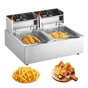 VEVOR Commercial Deep Fryer, Dual Tank 3000W Electric Countertop Fryer with Basket, 2x 11.6Qt/11L Double Stainless Steel Oil Fryer with Oil Filtration, Time Temp Control, for Kitchen Restaurant Use
