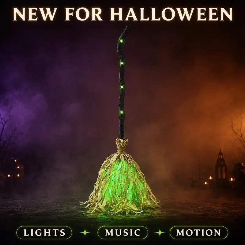 Halloween LED Light Up Witch Broom Decor,Party Decor Supplies Party Decor Design Party Atmosphere Props Scene Decorations,Indoor-Outdoor Halloween Party Ornament, Festive Holiday Home Supplies Gift