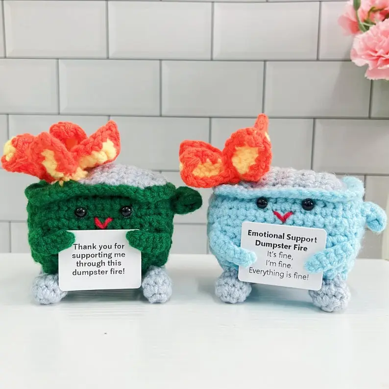 Crochet Dumpster Fire-Crochet Trash Can Burning-Emotional support Dumpster Fire-Thank you for gift Adorable Crochet