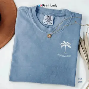 Good Days Ahead Palm Tree T-Shirt, Minimalist Summer Graphic Tee, Beach Vacation Shirt, Aesthetic Comfort Colors Blue Jean Tee