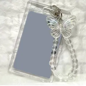 Crystal Butterfly 3 Inch Acrylic Card Holder Pocards Display Credit ID Bank Card Protective Case Keychain Pendant Fashion