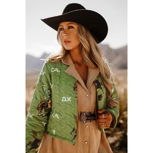 Lazy J Green Cropped Quilted Jacket