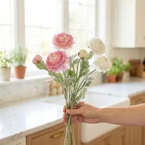3 artificial flocked lotus flowers, faux peonies for home living room and window decoration, popular on TikTok and Xiaohongshu
