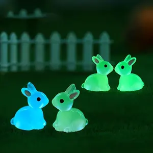 15 Piece Small Bunny Glowing Figurines Ornaments, Colorful Resin Bunnies, Perfect for DIY Jewelry Decor, Indoor Decoration, Holiday Gifts