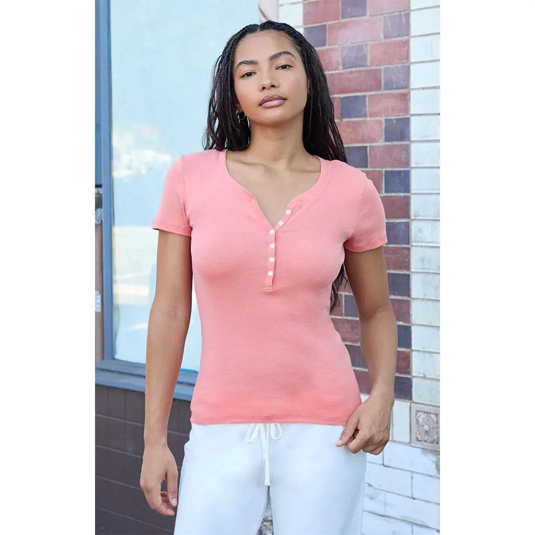 John Galt Women's Coral Henley Short Sleeve Top