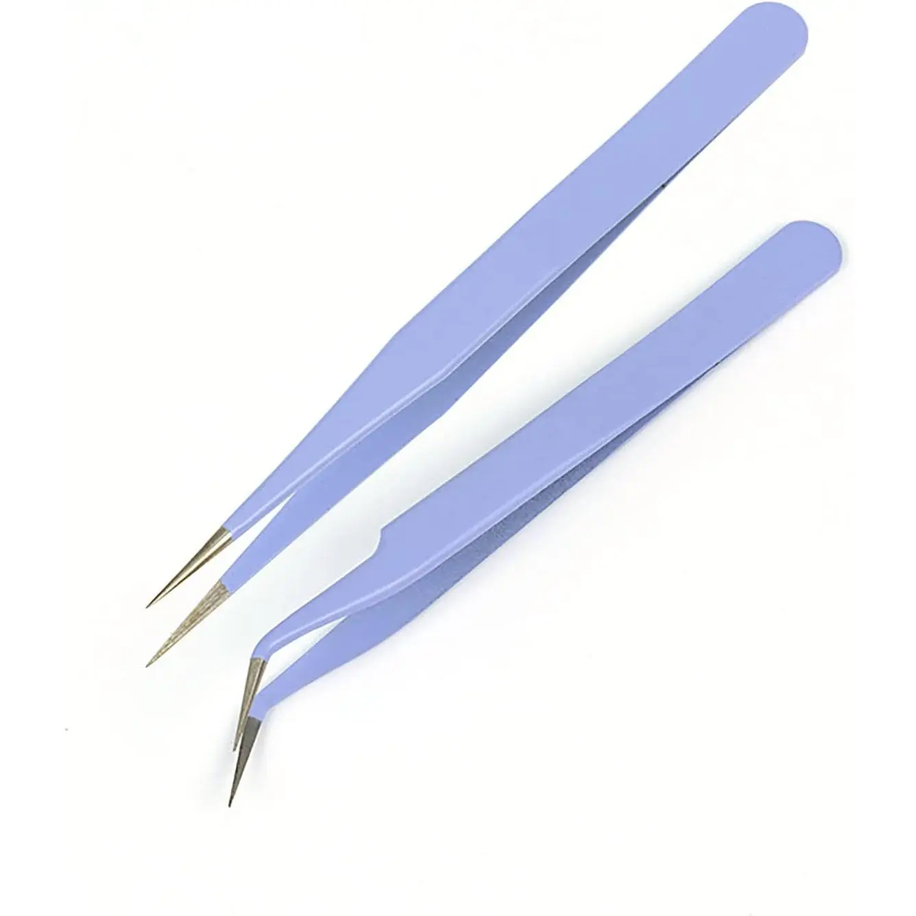 2 count Stainless Tweezers Straight Curved Tweezers for Stickers Eyelash Extensions Precision Electronics  Rhinestone , Scrapbooking Tools (Purple)