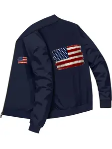 Trendy Fashion Men's American Flag Printed Baseball Jacket for Daily Casual Outings and Wear