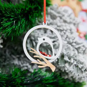 Whimsical Bird Shaker Christmas Ornament 4 Inch  Layered Wooden Rustic  Branch Decoration Keepsake  for Lovers Nature Enthusiast Sparkle Holiday Decor