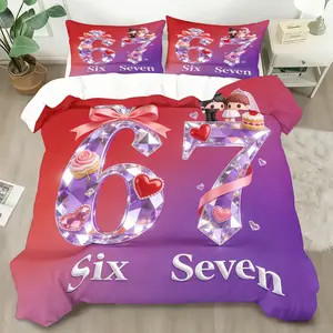 2/3 Pcs Bedding Duvet Cover Set, Include 1 Duvet Cover + 1/2 Pillowcases Without Core, Number 67 Printed Quilt Cover Set, Single & Double for Kids, Students, Adults, Couples – For Bedroom, Dorm, Rental House
