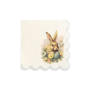 Vintage Easter Bunny Scallop Paper Cocktail Napkin