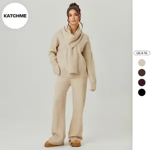 Cozy Scarf Collar Knit Loungewear Set