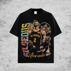 [  100% Cotton] Vintage Shai Gilgeous-Alexander Graphic Tee For Thunder Nation. SGA 2  Basketball Streetwear Shirt, Oversized Unisex Fan Tee Gift for Men & Women