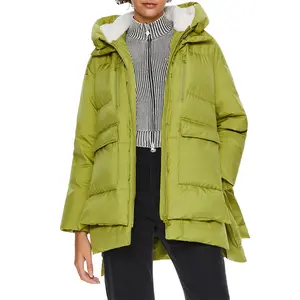 Orolay Women's Hooded Down Jacket Winter Puffer Jacket Water-Resistant Zippered Down Coat with Hem Slit Womenswear Tops Outerwear Comfort