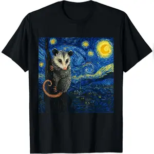 Starry Night Opossum Van Gogh Possum T-Shirt Relaxed Fit Cotton T-Shirt