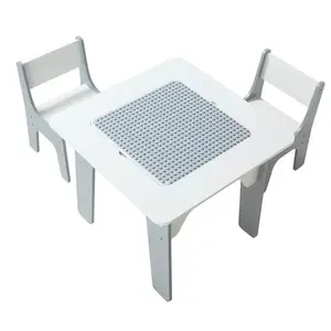 4 in 1 Kid Activity Table and 2 Chairs Set, Graffiti & Building Blocks Double-Sided Tabletop, Toddler Play Table with Storage for Kids 3+ Years, Large Storage Space, Gift for Boys & Girls, White