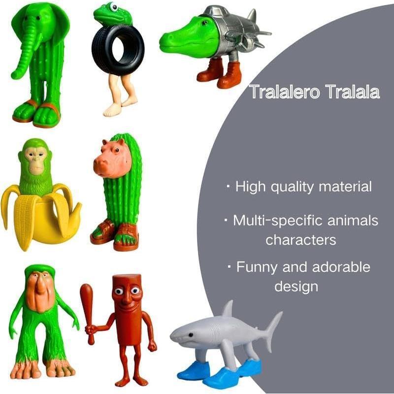 8pcs 1 Set Italian Brainrot Plastic Toy Action Figure,Tung Tung Tung Sahur Tralalero Tralala Decorative, Desktop Ornaments, Christmas, Birthday Gifts,Animals
