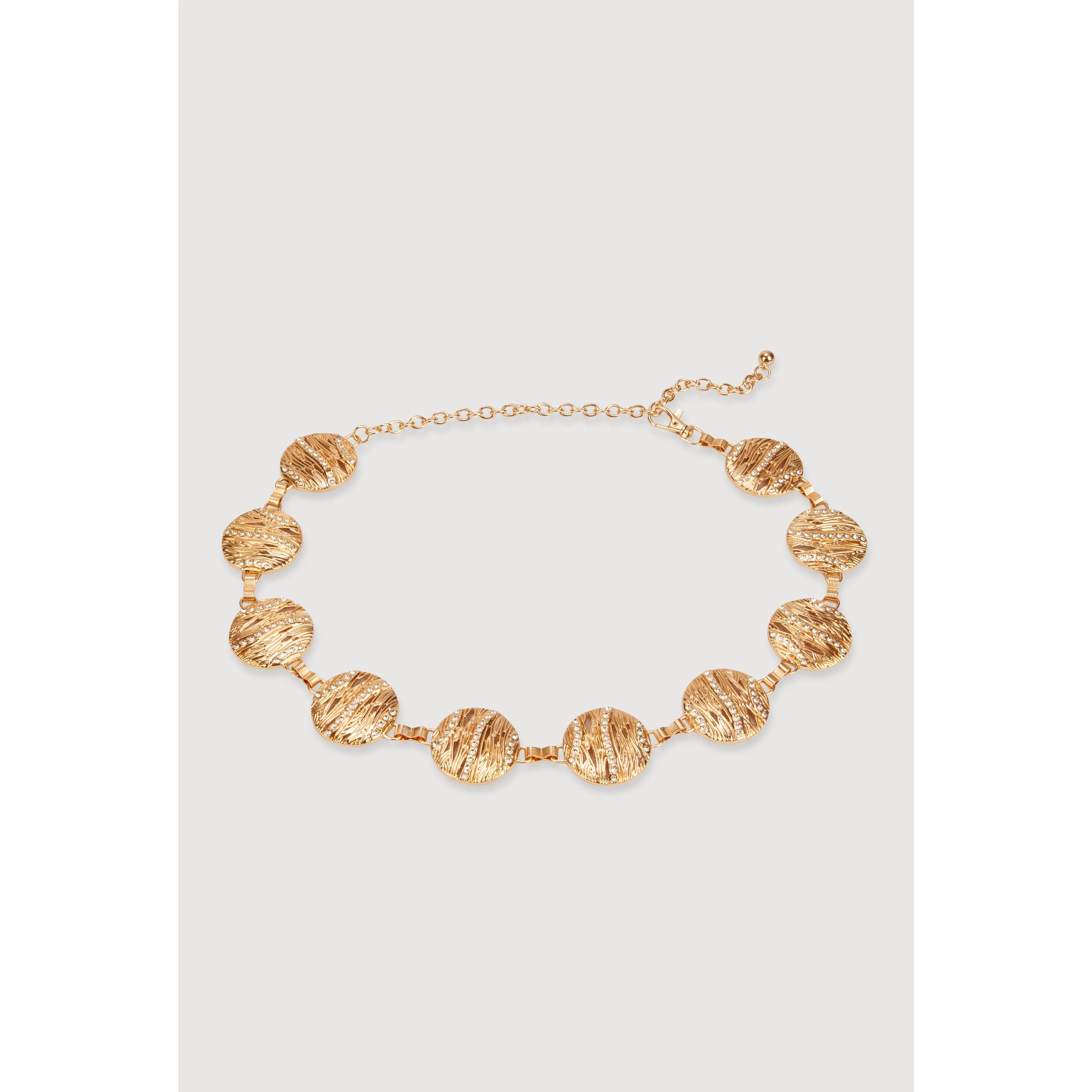 Textured Medallion Chain Belt with Rhinestones