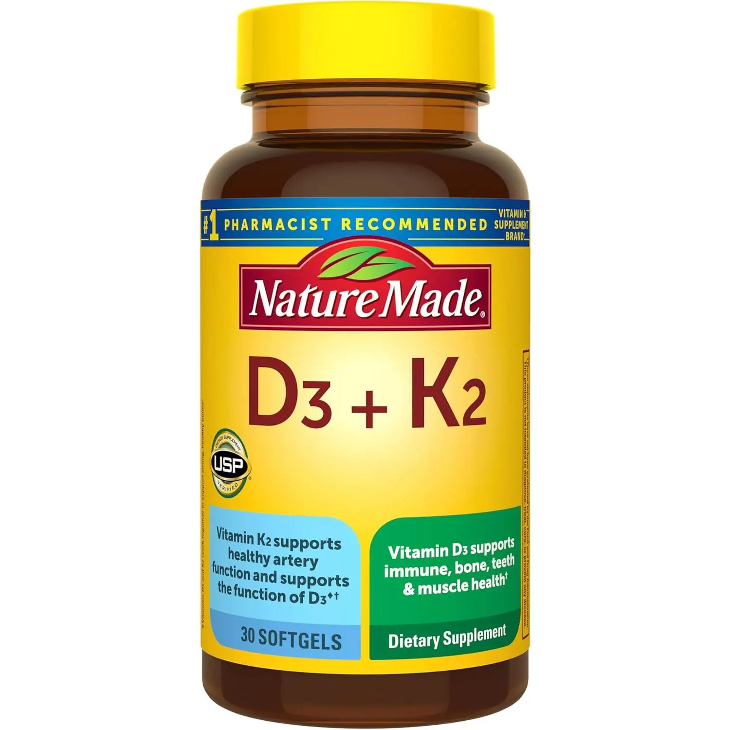 Nature Made Vitamin D3 K2 Supplement, 30 Softgels | Vitamin D 5000 IU (125 mcg) for Immune, Bone, Teeth and Muscle Health Support, 30 Day Supply