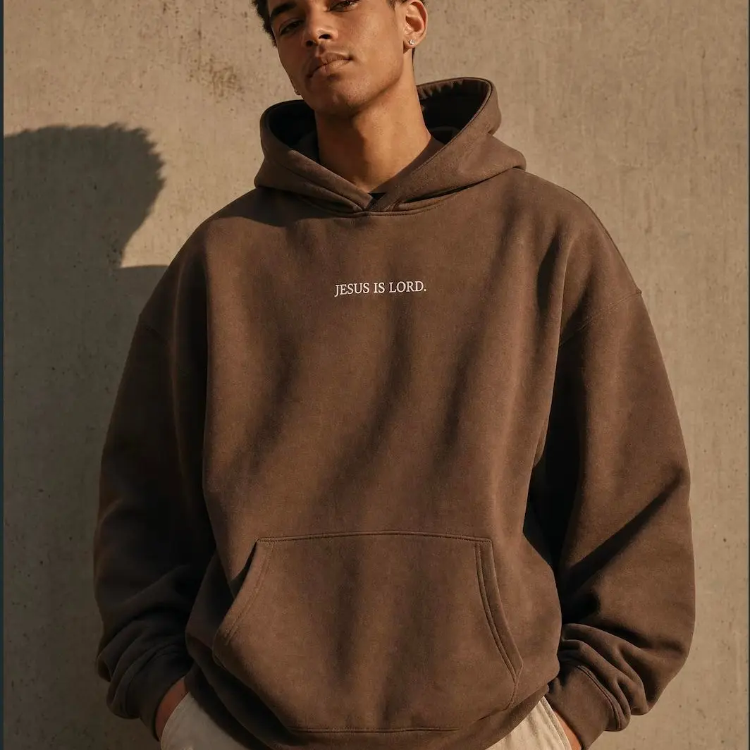 Jesus Is Lord Hoodie - Classic Design with Front embroidered WHITE TEXT Outfit Breathable