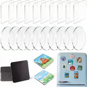 10 Pack 2"x2" Clear Acrylic DIY Fridge Magnets Set with Adhesive Backing – Round and Square Magnetic Photo Frames for Crafts, Kitchen, Classroom, Party & Office Decoration