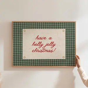 Unframed - Christmas Gingham Print Vintage Christmas Wall Art Retro Holiday Wall Art Holly Jolly Christmas Family Decor Trendy Poster