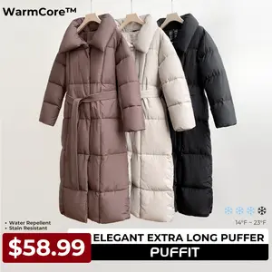 PUFFIT WarmCore Extra Long Hooded Premium Puffer Jacket Water Repellent Double-open Zip Hooded  Puffer Jacket Womenswear Coats