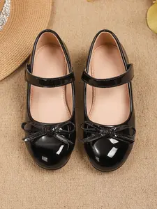 Girls' Mary Jane Shoes with Bow, PU Leather Upper, Rubber Sole, Preppy Style, Casual Party Wear, Spring & Fall, Ages 3+