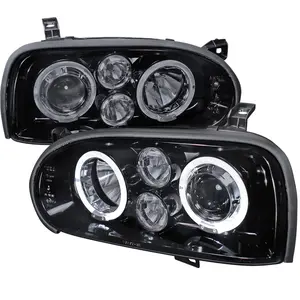 1993-1998 Golf Mk3/Cabrio Dual Halo Projector Headlights (Glossy Black Housing/Smoke Lens)