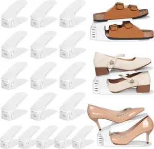 20 Pack Shoe Slots Organizer Shoe Stacker for a Pair of Shoes 4 Levels Adjustable 50% Shoe Space Saver Double Layer Shoe Rack Organizer for Closet (White)