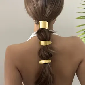 Simple Chunky Geometric Metal Hair Clips For Women Vintage Elastic Scrunchies Hair Ropes Hairbands Ponytail Holder Accessories