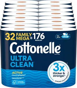 Ultra Clean Toilet Paper - 32 Family Mega Rolls - 353 Sheets per Roll - 8 Packs of 4 - Active CleaningRipples Texture - Unscented Disposable Wipes