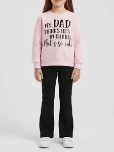 Autumn Winter New Cute Girl Clothes School Girls Fashion Letter Print Long Sleeve Sweatshirt Bell Bottom Pants Set, Casual Fitted