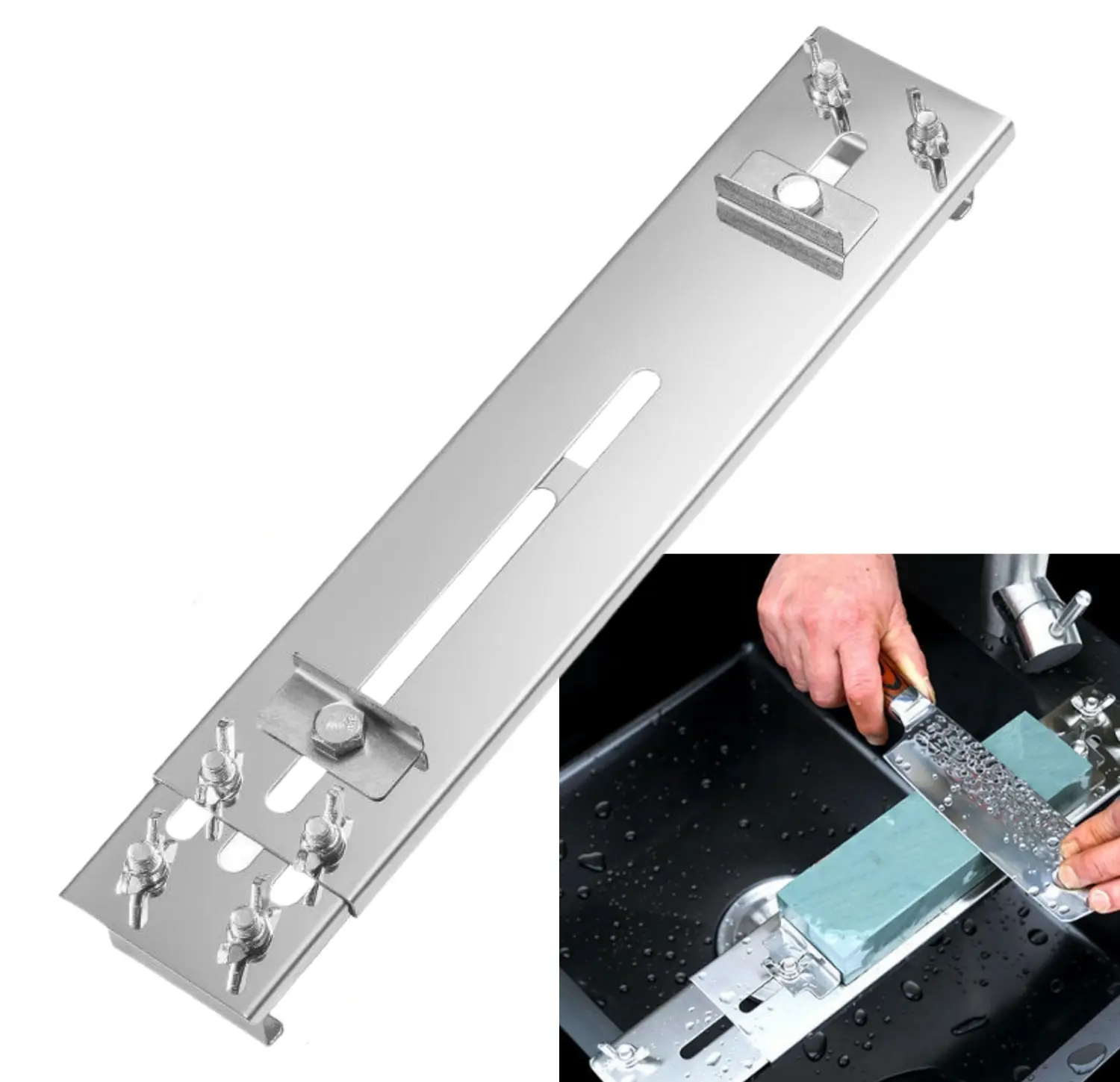 Sharpening Stone Holder, Stainless Steel Whetstone holder Sharpening Stone Base Sink Bridge, Adjustable No-Slip Grindstone Holder