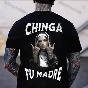 CHINGA TU MADRE Defiant Nun Print Men's T-Shirt