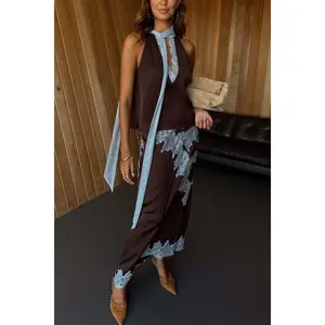 2026 New Satin Splicing Sleeveless Casual Loose Skirt Suit