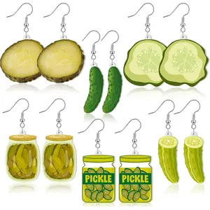 6 Pairs  Drop Dangle  Pickle Earrings Martini Earrings 6 Styles Lifelike Dill Cucumber  Cup Funny Cute Weird  for Women Bow Tini Bar Party